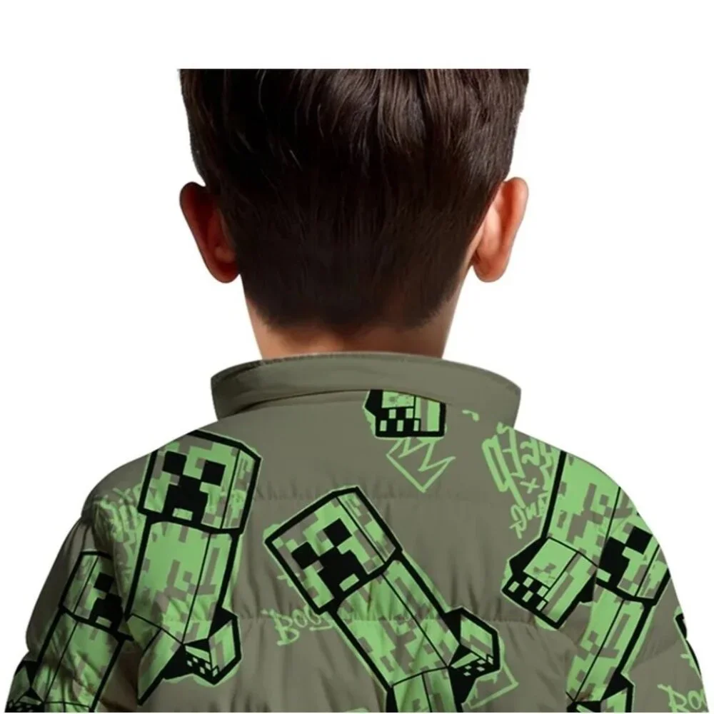 NEW Minecraft Boys Creeper Zip Puffer Jacket Lightweight Size 14 Zippered Size: